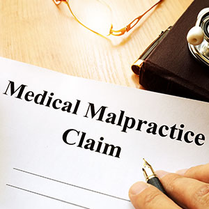 Hand holding a pen near a 'Medical Malpractice Claim' document.- Porter & Guidry Law Firm