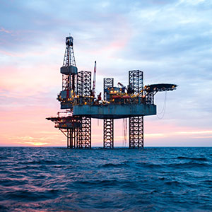 Offshore oil rig in the ocean.